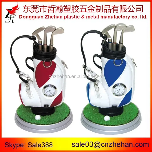promotional gift golf pen holder /bag with clock standing on