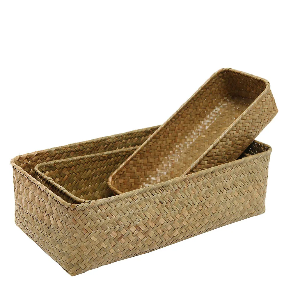 Прямоугольные Handwoven природных Seagrass плетеная вложенности корзины для хранения и дома Организатор Бункеры
