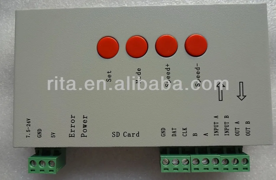 T-1000S LED SD card pixel controller;B type;support TLS3001 IC;DC5-24V input;SPI signal output