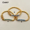 WT-MB093 Hot sale!Wholesale WKT aqua cz micro pave charm gold plated fashion women jewelry evil eye beads bracelet