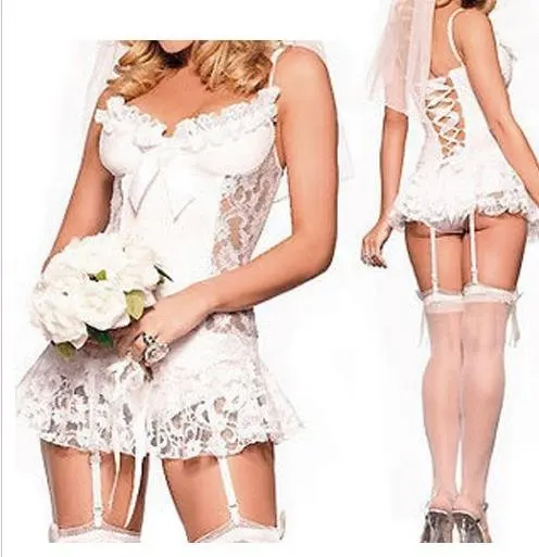 sexy lingerie Weeding dress +g string+Veil dress Sleepwear G-String costume sexy sleepwear kimono uniform K147