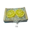 Fruit candle lemon candle set in wooden stand