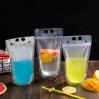Stand up liquid fruit juice packaging zipper bag with straw hang hole
