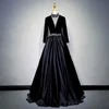 Black Velvet Satin Ball Gown High Neck Long Sleeve Evening Dresses Fashion Modest 2018 Real Photo Evening Gowns