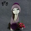 New Design Angora Rabbit Knitted Pompom Hat Double Used Angora Scarf
