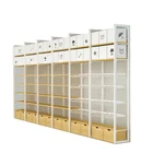 Retail cosmetics store wall mounted wood display miniso shelf