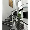 Interior stair stainless steel railing, Custom stainless steel staircase, villa attic hardwood staircase