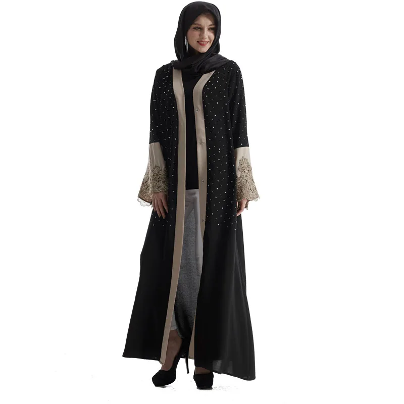 Turkey Style Front Open Abaya Women's Long Sleeve Black Maxi Dresses With Rhinestone
Turkey Style Front Open Abaya Women's Long Sleeve Black Maxi Dresses With Rhinestone