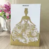Shinny glitter paper gold wedding invitation card chic laser cut Beautiful dress girl pretty bride design adult ceremony