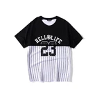 Men's oversize loose stripe patchwork popular tshirt