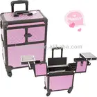 MLD-TC63 pink ps black aluminum frame trolley makeup beauty case travel kit with wheels