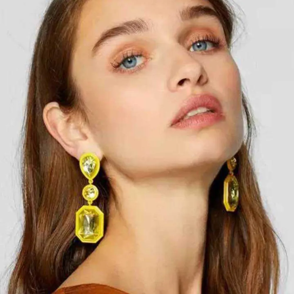17522 Dvacaman Bohemia Long Geometric Crystal Statement Resin Drop Earrings for Party, As picture 
17522 Dvacaman Bohemia Long Geometric Crystal Statement Resin Drop Earrings for Party, As picture