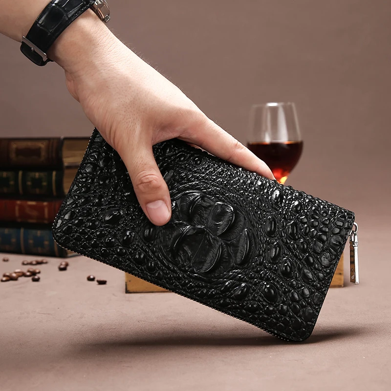 RFID Alligator Zipper retro cowhide mobile phone bag large capacity clutch bag, Black
RFID Alligator Zipper retro cowhide mobile phone bag large capacity clutch bag, Black