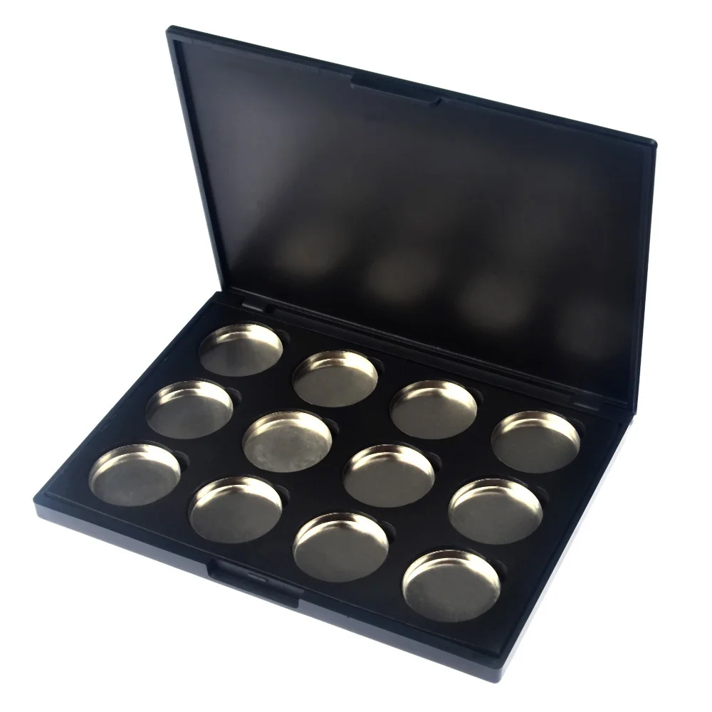 Women's Magnetic Retro Vintage Black Makeup Cosmetic Empty 12 Pcs Eye shadow Cosmetic Accessories Pigment Pans Palette Case Box
