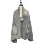 2019 new design faux fur mink sherpa warming wrap household velvet solid shawl