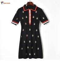 2019 summer new design fashion polo collar bee embroidered short sleeve slim hip package women casual knitted sweater dress
2019 summer new design fashion polo collar bee embroidered short sleeve slim hip package women casual knitted sweater dress
