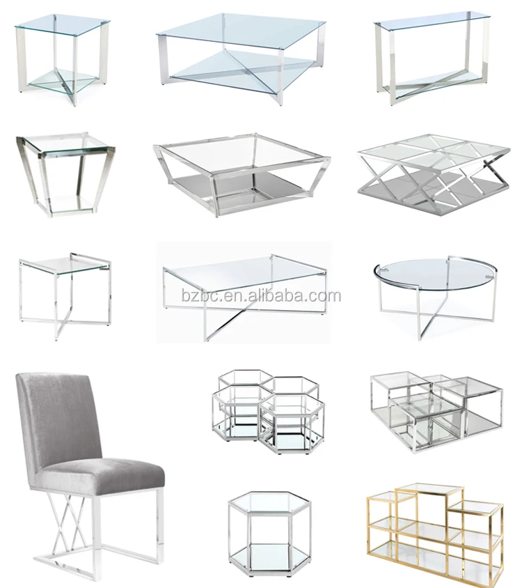 Wholesale chromed silver stainless steel coffee table with glass.jpg
