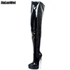 Jialuowei Custom Made Pu Leather Bright Black Zipper Stiletto Heel Thigh High Winter Long Boots For Women