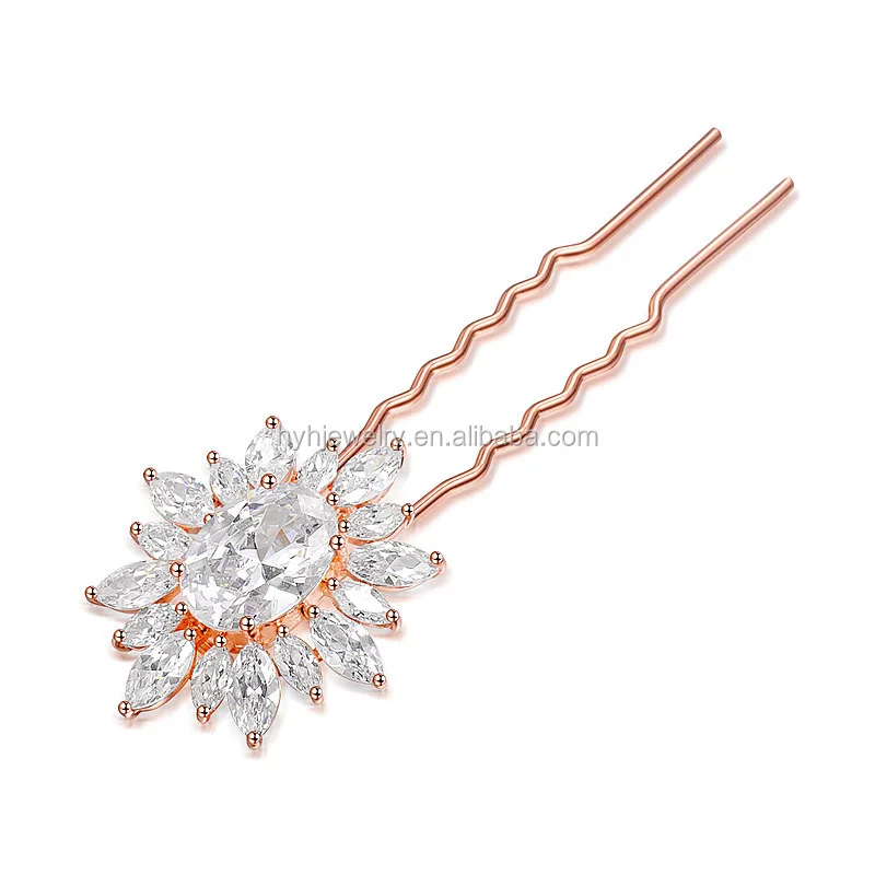 Elegant Rose Gold Bridal Hair Accessories High Quality Zircon