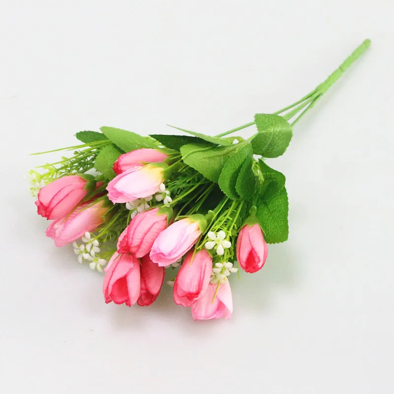 Flone 15 Heads Mini Artificial Tulips Bouquet Silk flower DIY Wedding Home Decorative Wreath Fake Decorative Florals (14)