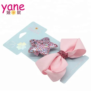 2018 New Design Glitter Star Hair Clips Chiffon Kids Hair Bow Barrettes