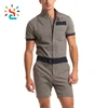 Plaid zipper mens romper Cozy adult men zip short sleeve rompers custom label own Pocket Overalls Summer Jumpsuit