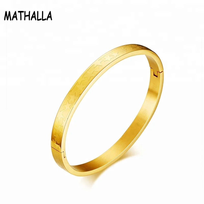 Wholesale Women 6mm Gold Stainless Steel Plain Bangle Bracelet Jewelry With Five-pointed Star
Wholesale Women 6mm Gold Stainless Steel Plain Bangle Bracelet Jewelry With Five-pointed Star