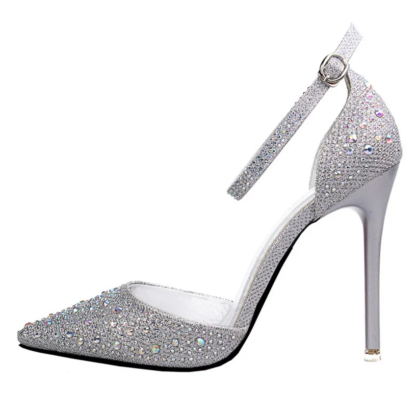 fashion sexy evening party sandals pretty ankle strap stiletto pumps women diamond high heels shoes