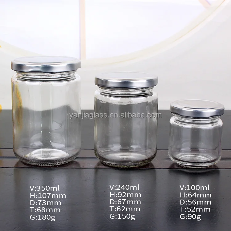 Round clear glass storage 240ml honey jam pickle jars with lid