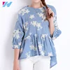 wholesale embroidered blouse women fashion plicated big size casual blouse cutting stitching