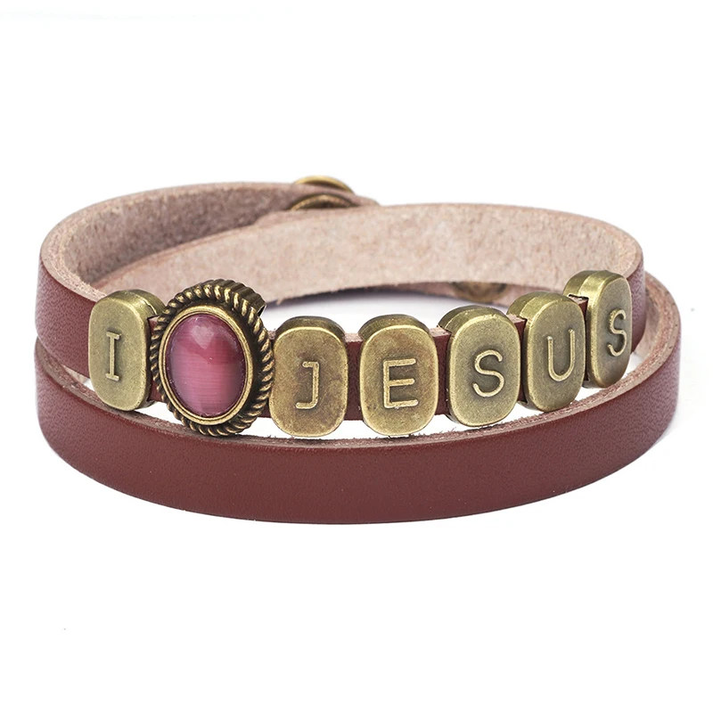 Vintage Men Cowhide Alloy Letter Decoration Leather Bracelets I Love Jesus Punk Bracelet (SK553), As picture
Vintage Men Cowhide Alloy Letter Decoration Leather Bracelets I Love Jesus Punk Bracelet (SK553), As picture