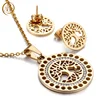 Gold Life Tree Design Ladies Channel Set Jewellery Diamond Pendant Set With Earrings
