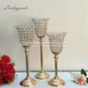 LDJ984 wedding banquet table decoration candlestick bulk set of 3 gold metal crystal candle holder set
