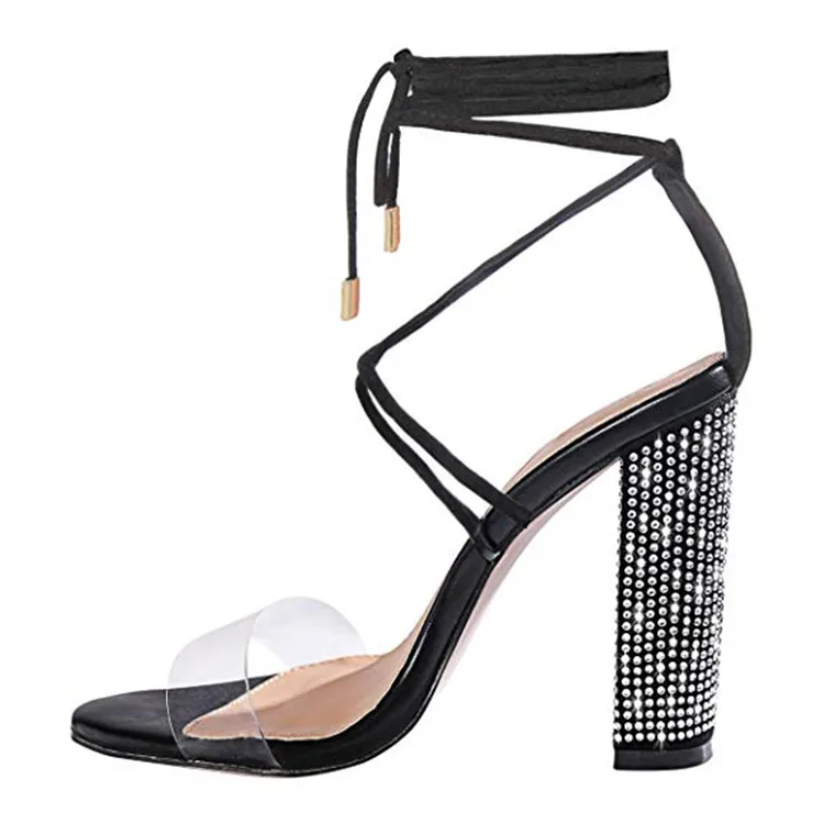 women transparent clear lace up ankle strap diamante rhinestone block high heels for women
women transparent clear lace up ankle strap diamante rhinestone block high heels for women
