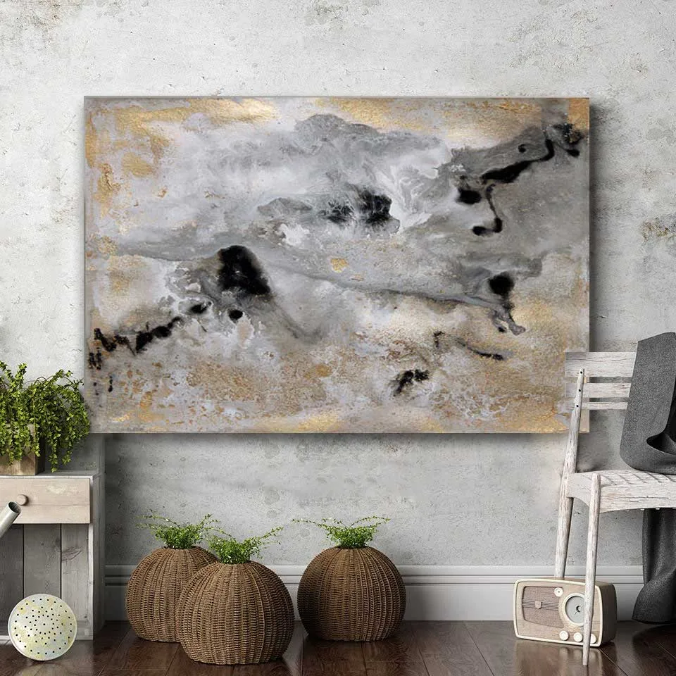 5Watercolor Abstract , Goldleaf, Gold and Black Art, Large Wall Art, Gray White, Art for Large Spaces, Gray Painting Canvas