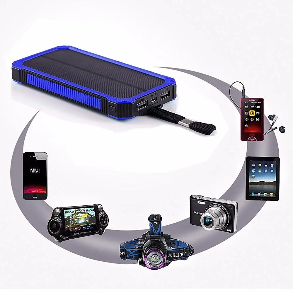 Waterproof 300000mAh Solar Power Bank 2USB Battery Portable Charger uk samsung