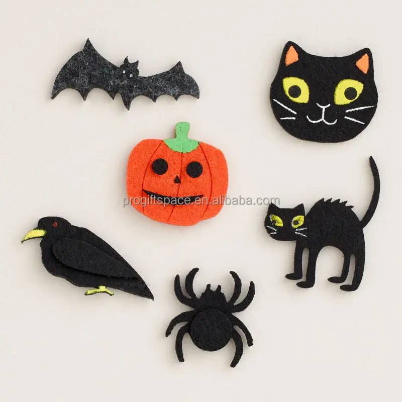 2018 new hot sale China wholesale party products handmade felt accessories Halloween decoration ,crow/cat/bat/pumpkin ornaments