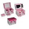 Multifunctional custom leather pink cosmetic gift box with handle for children