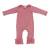 Spring plain pink dyed icing rompers wholesale baby ruffle rompers