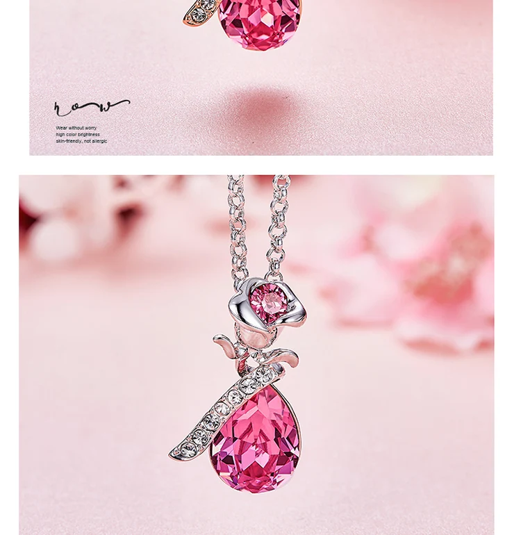 floral rose romantic necklace wholesale crystal jewelry