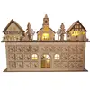 Handmade Large Light Up Natural Wooden Christmas House Advent Calendar Decoration with LED Light