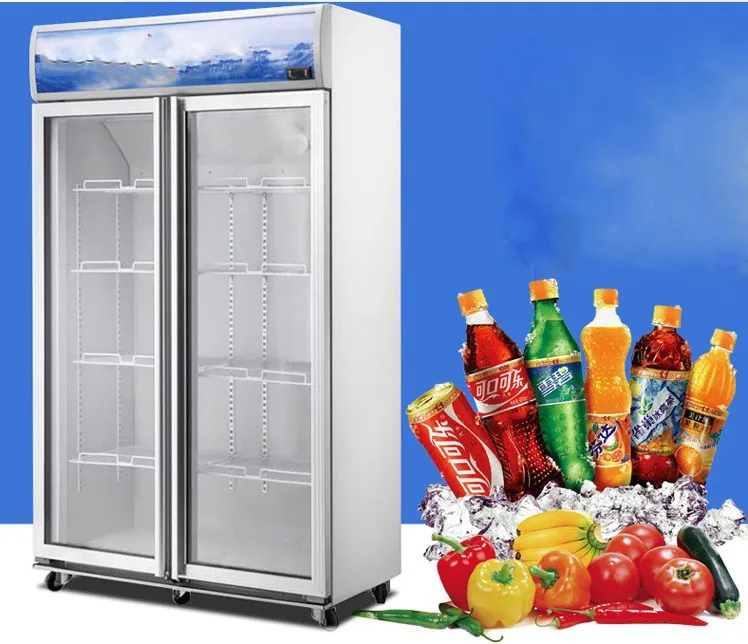   Commercial Glass Fridge 2 Glass Door Vertical Chiller Refrigerator Display Drink Showcase