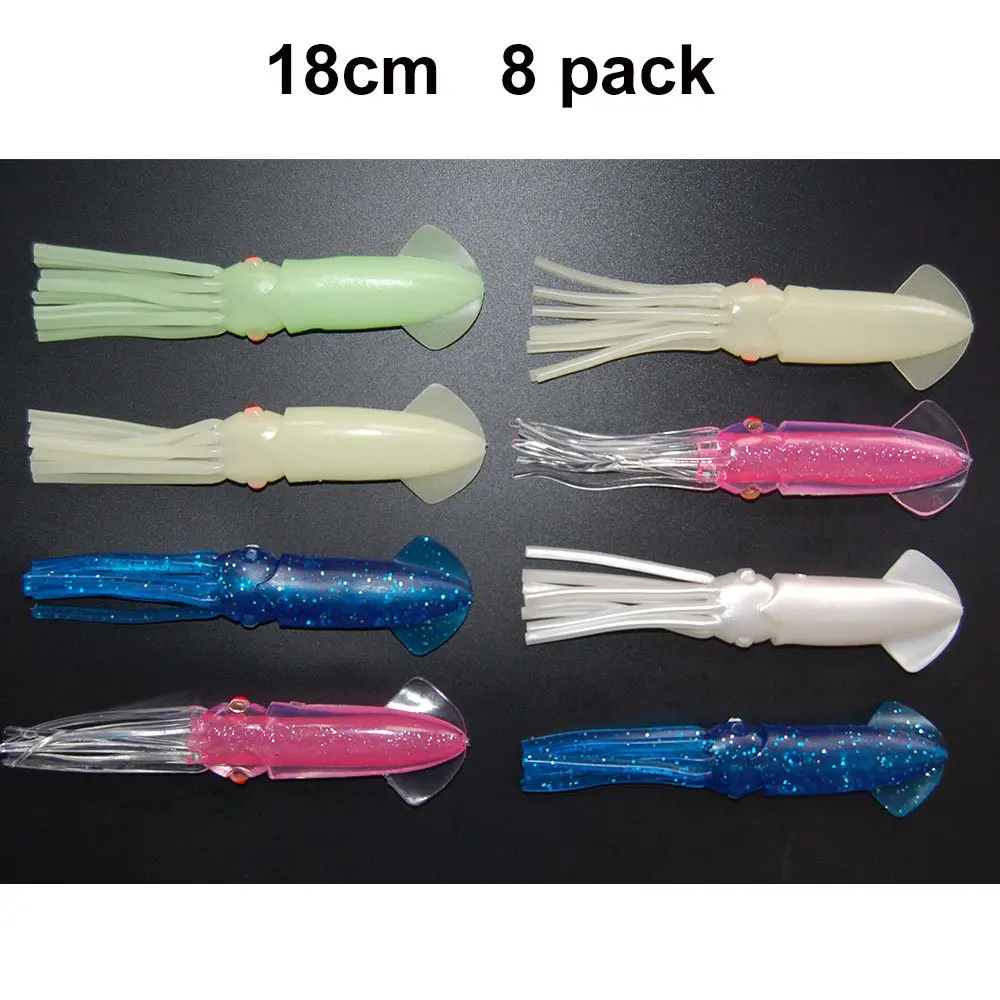 8pcs/bag 18cm Soft Squid Fishing Lures For Jigs Mixed Color Big Game Fishing Luminous Squid Skirts Artificial Jigging Bait, Random
8pcs/bag 18cm Soft Squid Fishing Lures For Jigs Mixed Color Big Game Fishing Luminous Squid Skirts Artificial Jigging Bait, Random