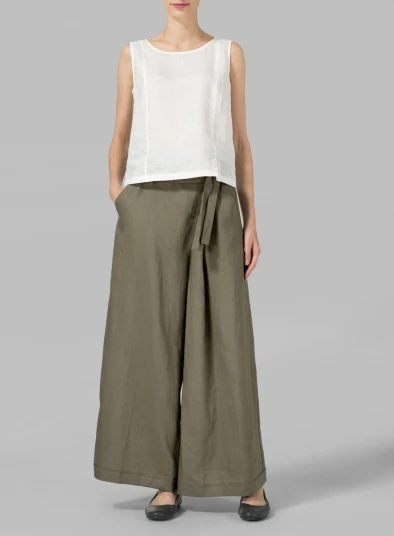 High Quality Casual Straight Pants Linen Wide Leg Trousers For Ladies