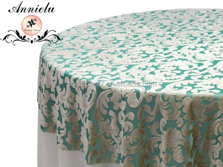 AL2019-TC11Wholesale green jacquard pattern velvet wedding table cloth round