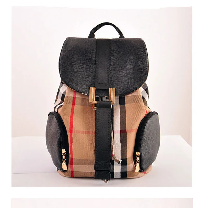 S8311 New 2015 fashion British style school bag women nylon backpack plaid Waterproof canvas Travel bag Draw string backpack