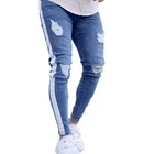 China new style light blue side tape denim trousers jeans pent men jean