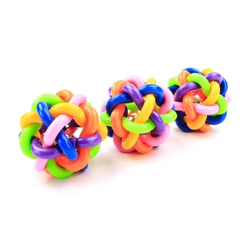 OnnPnnQ Colorful Dog Cat Food Toy Ball with Bell For Playing Squeak Sound Chew Funny Puppy Training Interactive Pet Supplies4