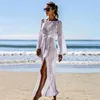 2019 Sexy White Crochet Bikini Covers-Up Beach Coat Swimsuit Cover Up Lace Beachwear Knitted Bikini Long Beach Dress W0108