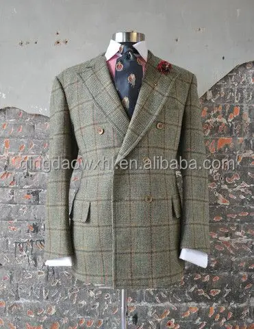 new design picture double breasted forrest green plaid blazer MTM OEM service custom men suit